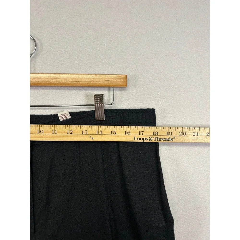 JM Collection Coastal Minimalist Women 14 Black 100% Linen Straight Leg Pants